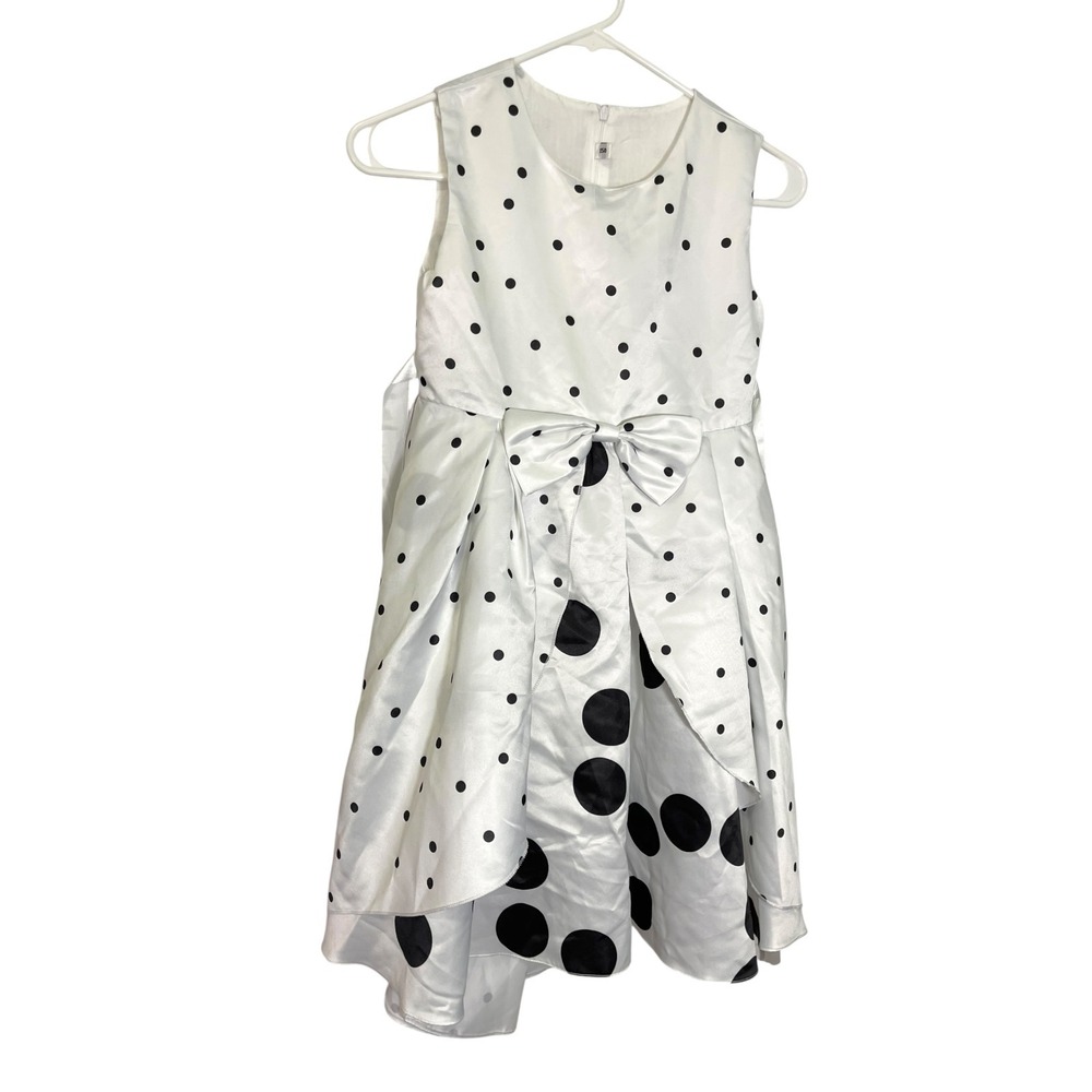 Unbranded 150 White Polka Dot Party Dress Bow Satin High-Low Formal‎ Classic